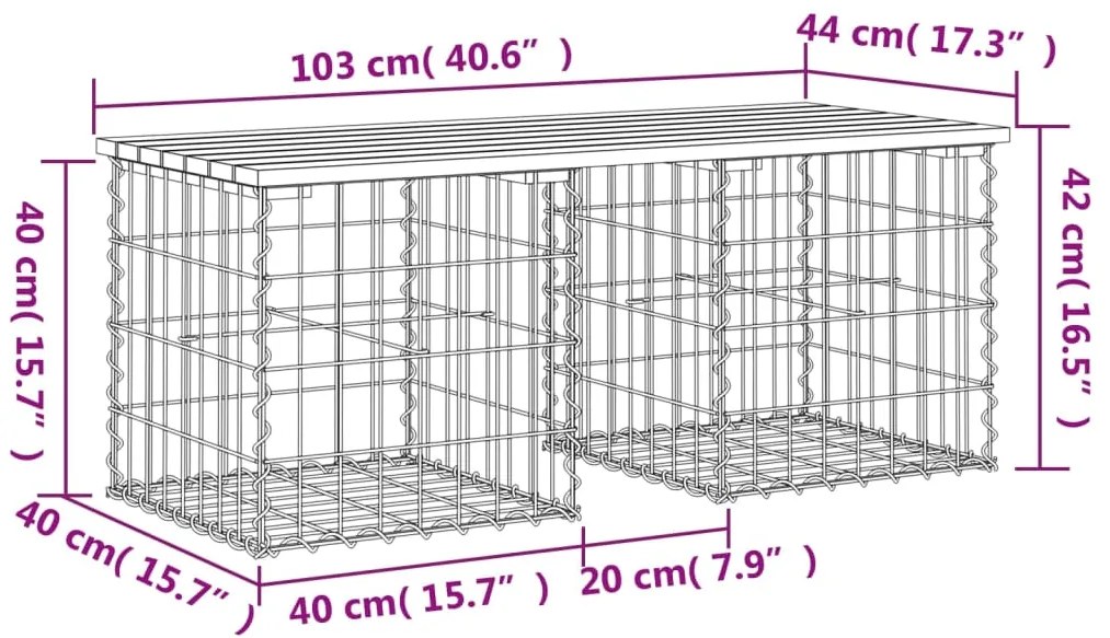 Banco jardim design gabião 103x44x42 cm madeira douglas maciça