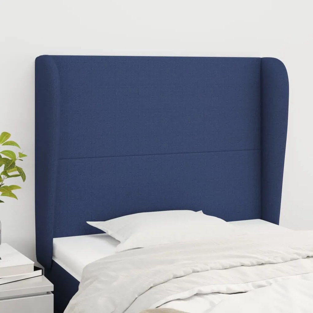 Cabeceira de cama c/ abas tecido 103x23x118/128 cm azul