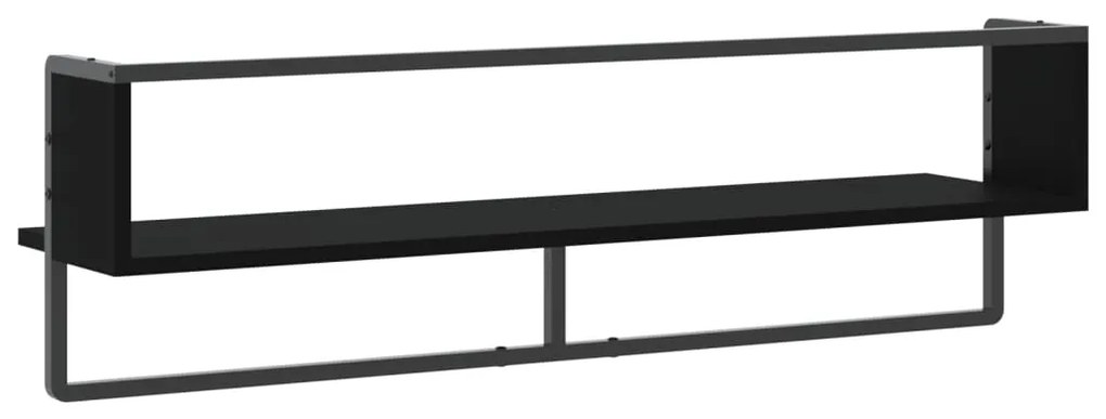 Prateleira de parede com barra 100x25x30 cm preto