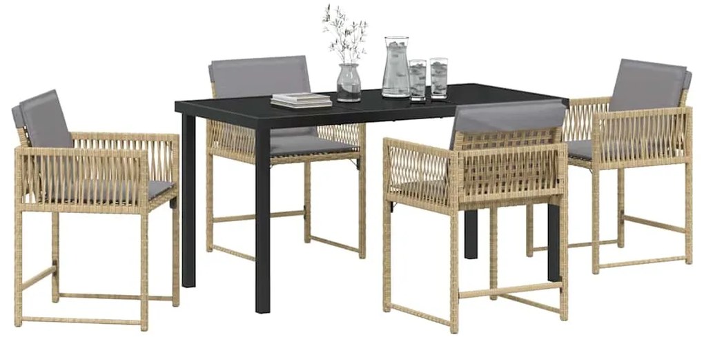 Conjunto de Jantar de Jardim com 5 Peças e Almofadas em Bege de Rattan