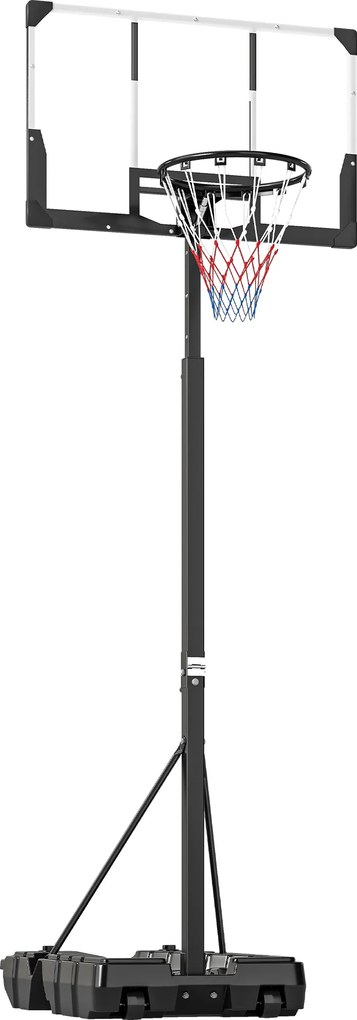 SPORTNOW Tabela de Basquetebol para Exterior com Altura Ajustável Portátil Estrutura Dobrável Painel Inquebrável Rodas e Base Preenchível 120x70x300-375 cm Preto | Aosom Portugal
