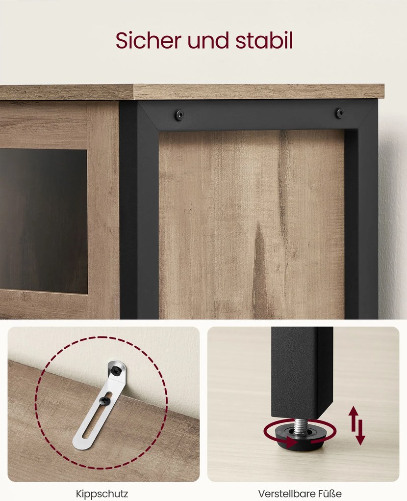 Aparador com portas de vidro 35 x 100 x 75 cm castanho camelo-preto