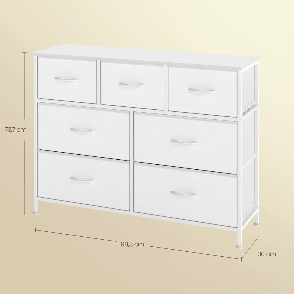 Cómoda com 7 gavetas forradas a tecido 30 x 98,8 x 73,7 cm Branco