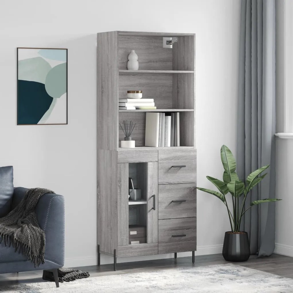 vidaXL Armário alto 69,5x34x180 cm derivados de madeira sonoma cinza