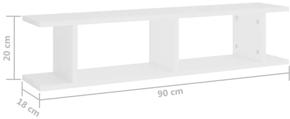 Estantes de parede 2 pcs 90x18x20 cm contraplacado branco