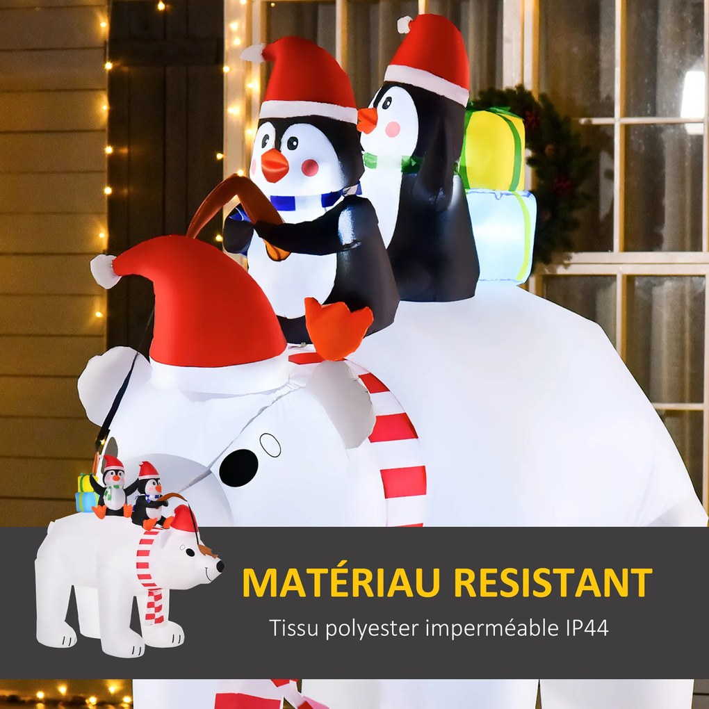Urso Polar Insuflável, 227 x 113 x 206 cm, Luzes LED, Branco, Vermelho e Preto
