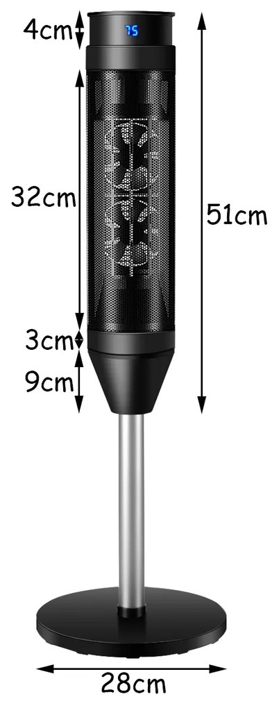 Aquecedor de torre de cerâmica com controle de termostato ajustável e temporizador para casa e escritório 28 x 28 x 86 cm