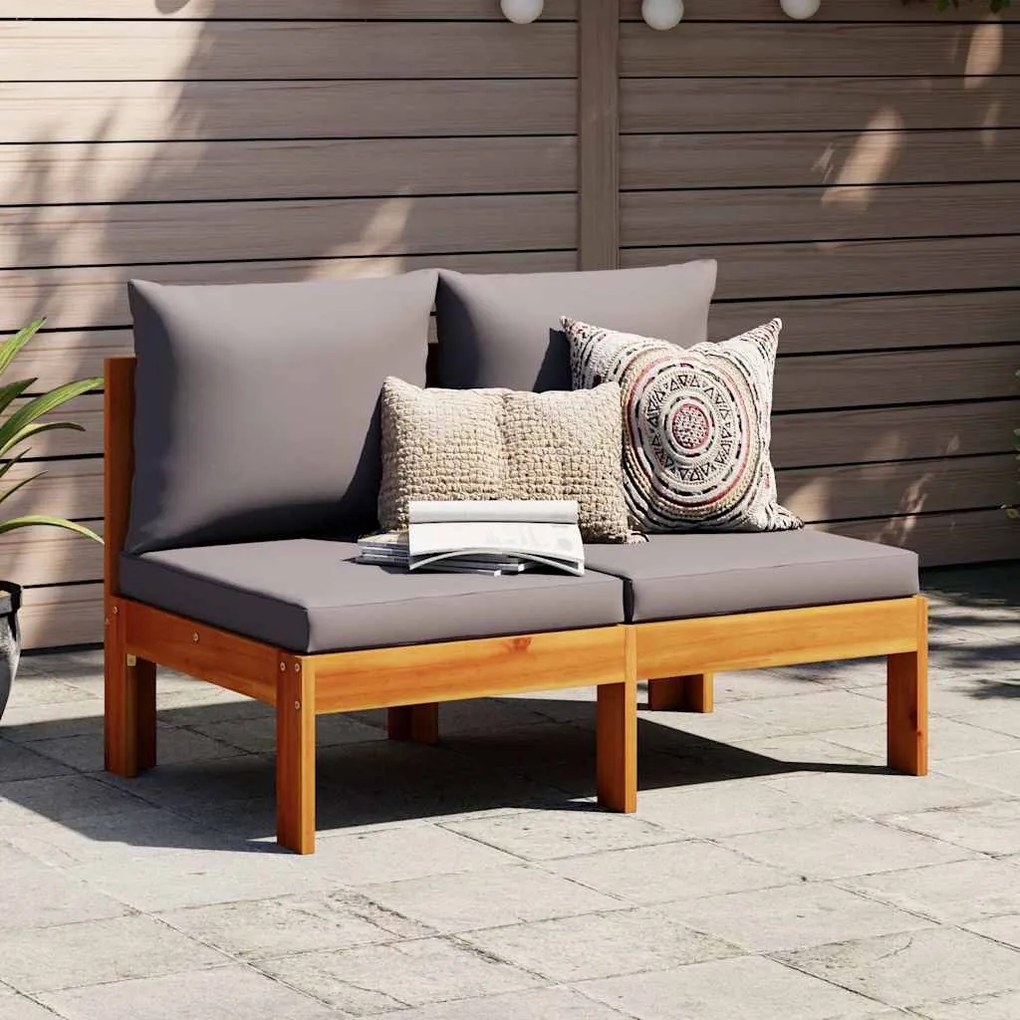 vidaXL Sofá 2 lug. jardim s/ apoio braços c/ almofadões acácia maciça