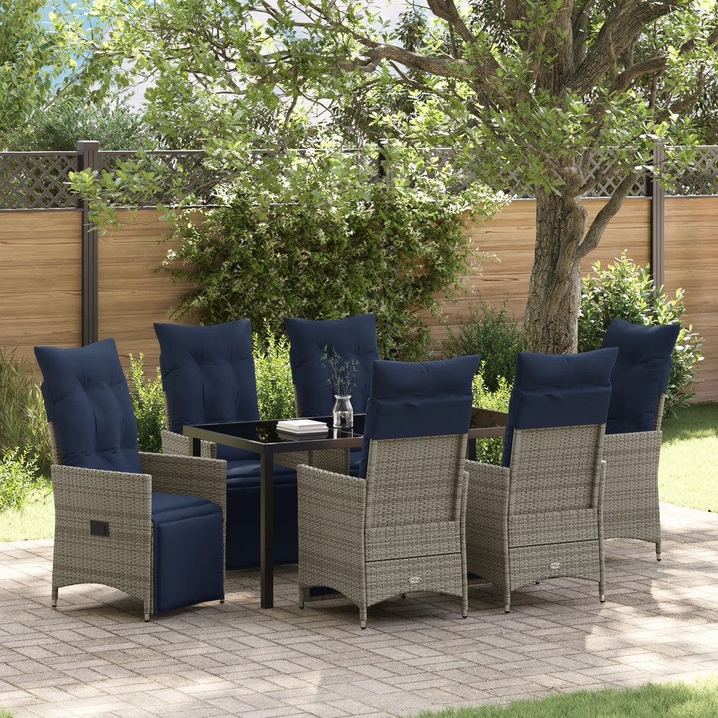 Conjunto de Jantar vidaXL de 7 Peças com Almofadas em Rattan Cinza
