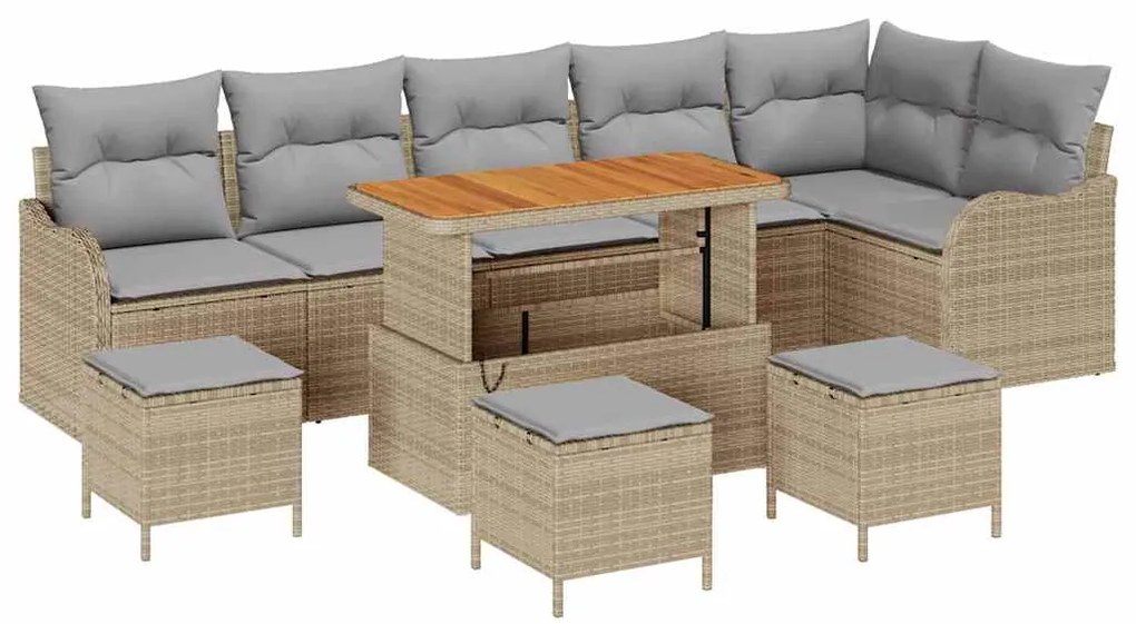 Conjunto de Sofás de Jardim vidaXL de 10 Peças com Almofadas Bege Vime