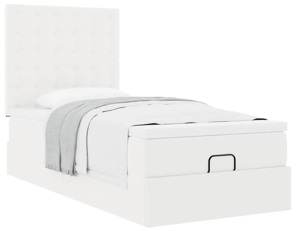 Cama otomana com colchão 90x200 cm couro artificial branco