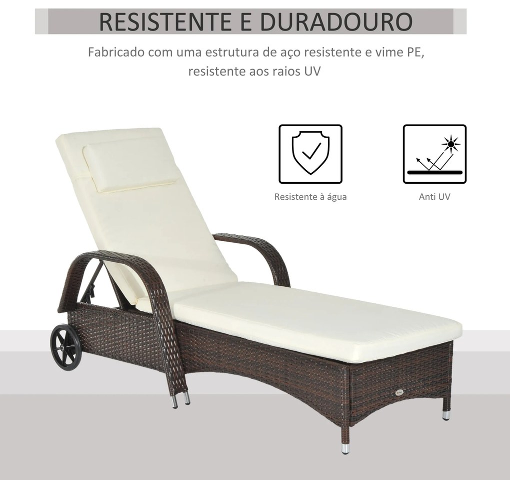 Espreguiçadeira de Vime Jardim Espreguiçadeira com Encosto Ajustável e