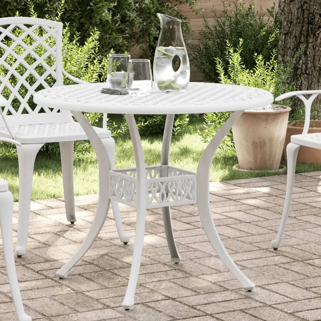 vidaXL Mesa de jardim Ø90x75 cm alumínio fundido branco