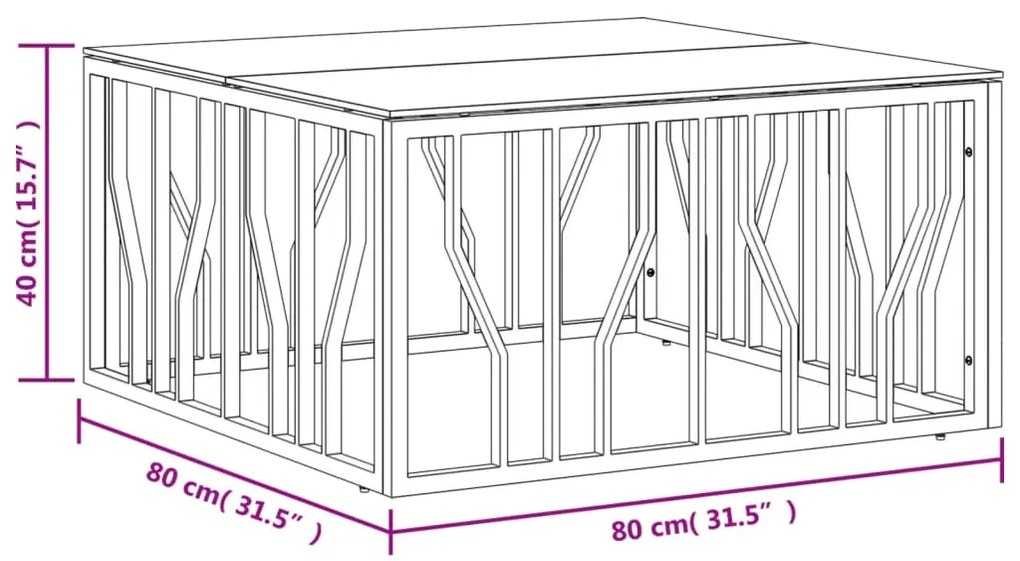 Mesa de centro 80x80x40 cm aço inoxidável e vidro