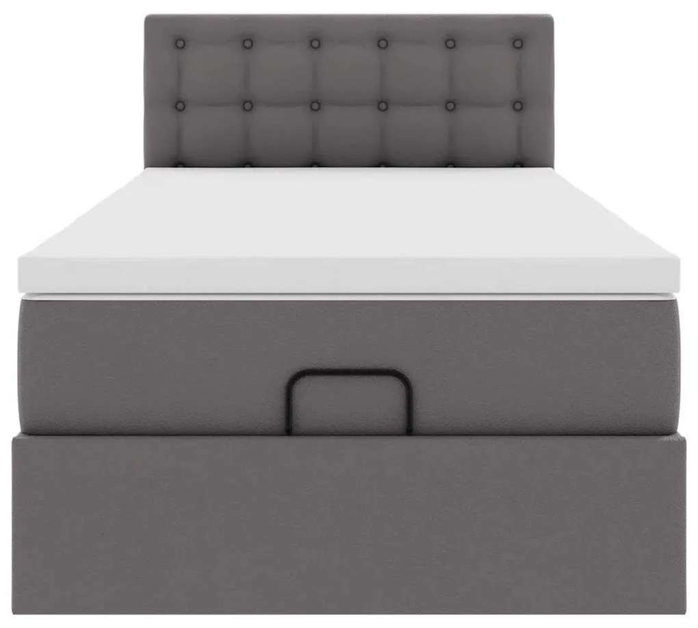Cama otomana com colchão 90x200 cm couro artificial cinzento