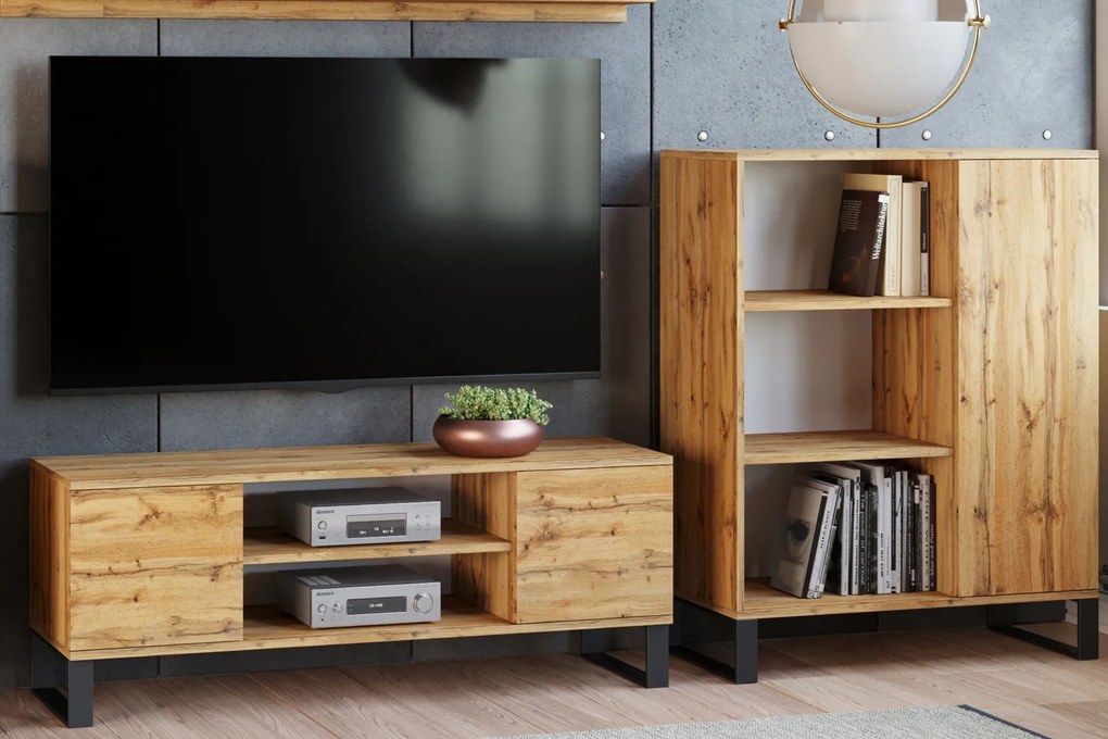 Móvel TV 155 cm - estilo loft cor carvalho artesanal