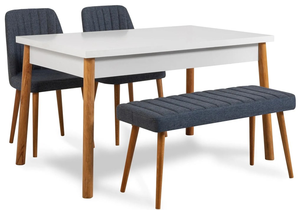 Conjunto Mesa e Cadeiras Costa – Pinho Atlântico e Azul Marinho – Mesa