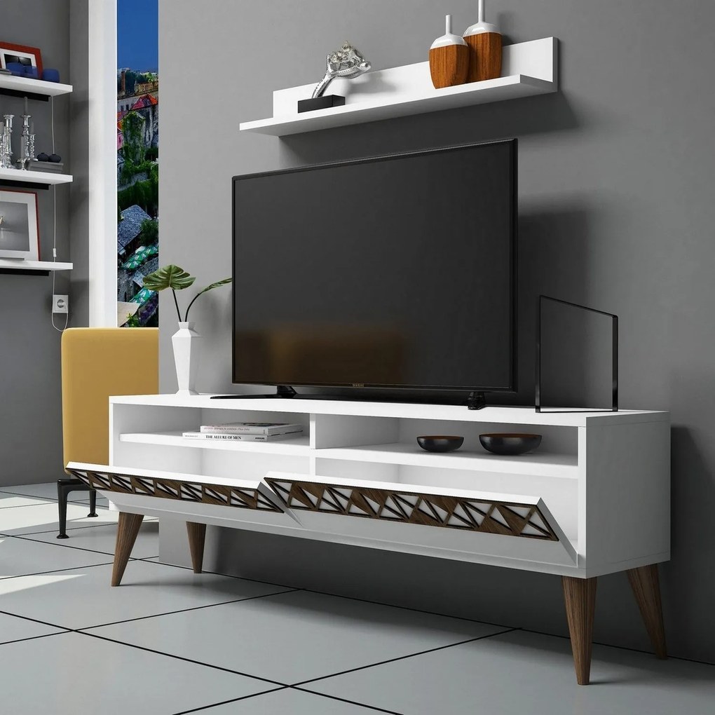 Conjunto de Mobiliário de Sala Line – Branco – TV Stand: 150x50x30 cm,