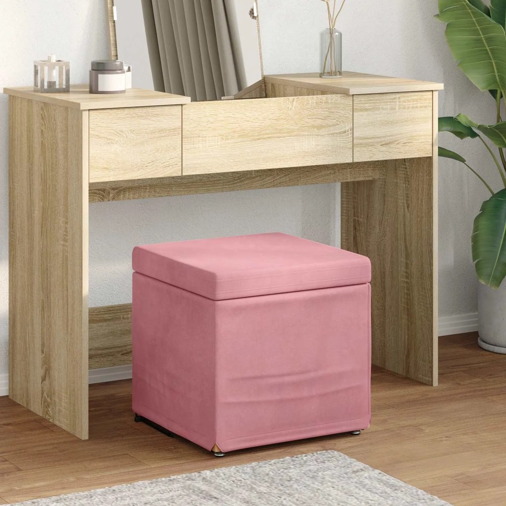 vidaXL Banqueta Rosa 41 x 41 x 40 cm Veludo e Madeira de Engenharia