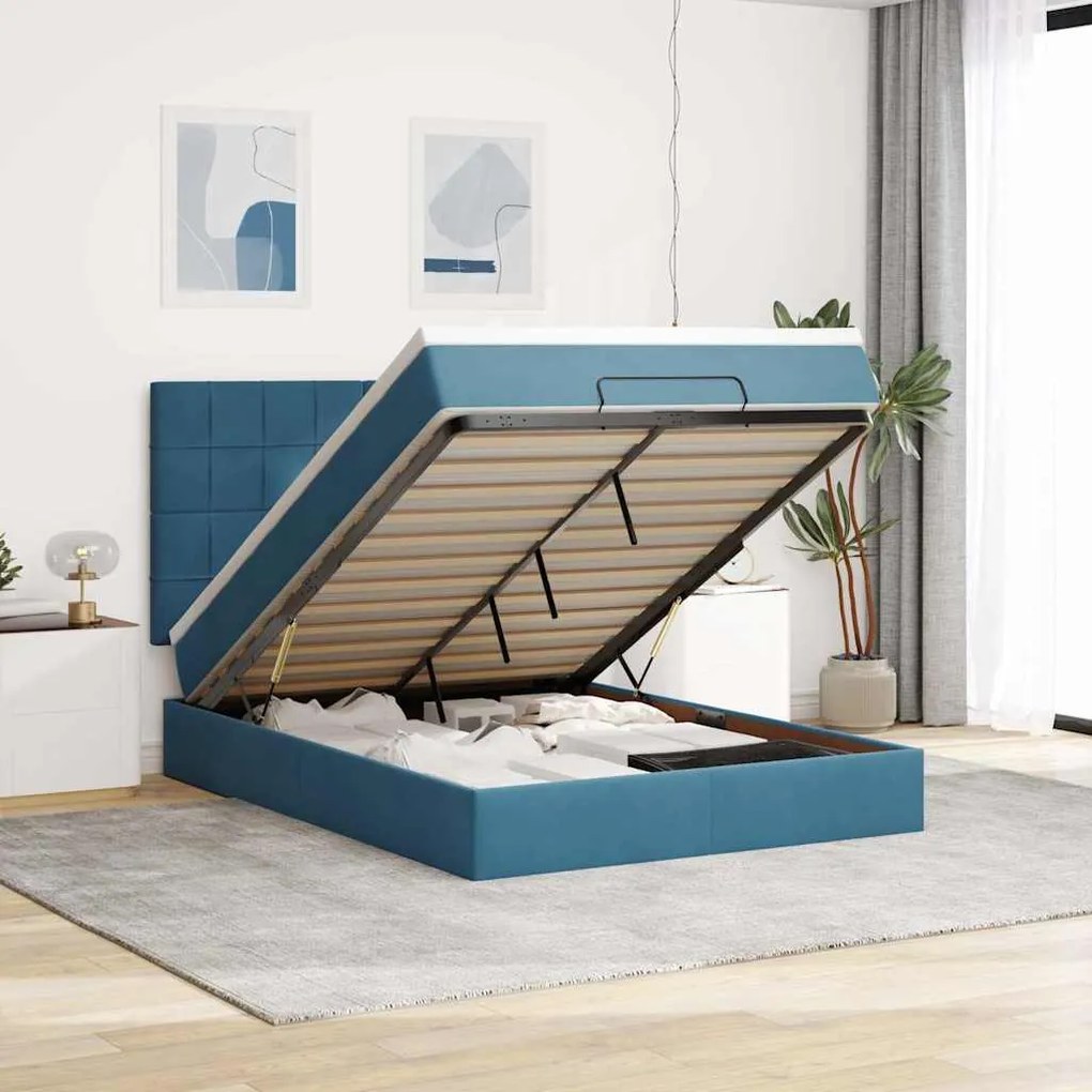 vidaXL Estrutura cama otomana colchões 140x190 cm veludo azul escuro
