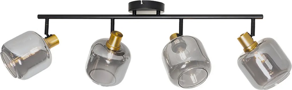 Candeeiro de teto com focos preto com dourado e vidro fumê 4 luzes - Zuzanna