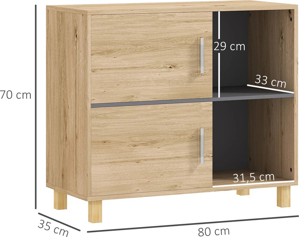 Móvel de casa de banho 80 x 35 x 70 cm, de arrumação com compartimentos abertos e armário, cor de madeira natural