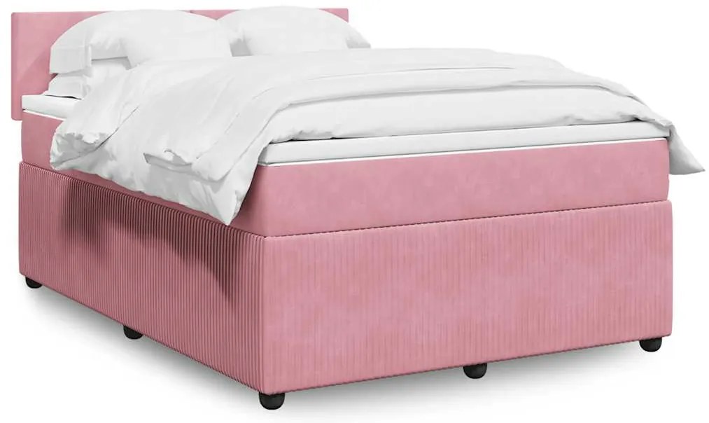 vidaXL Cama com molas/colchão 140x190 cm veludo rosa