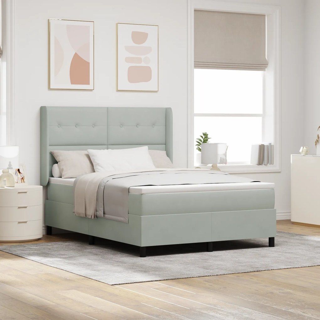 Camas Box com Colchão vidaXL Cinza Claro 160x200 cm Veludo