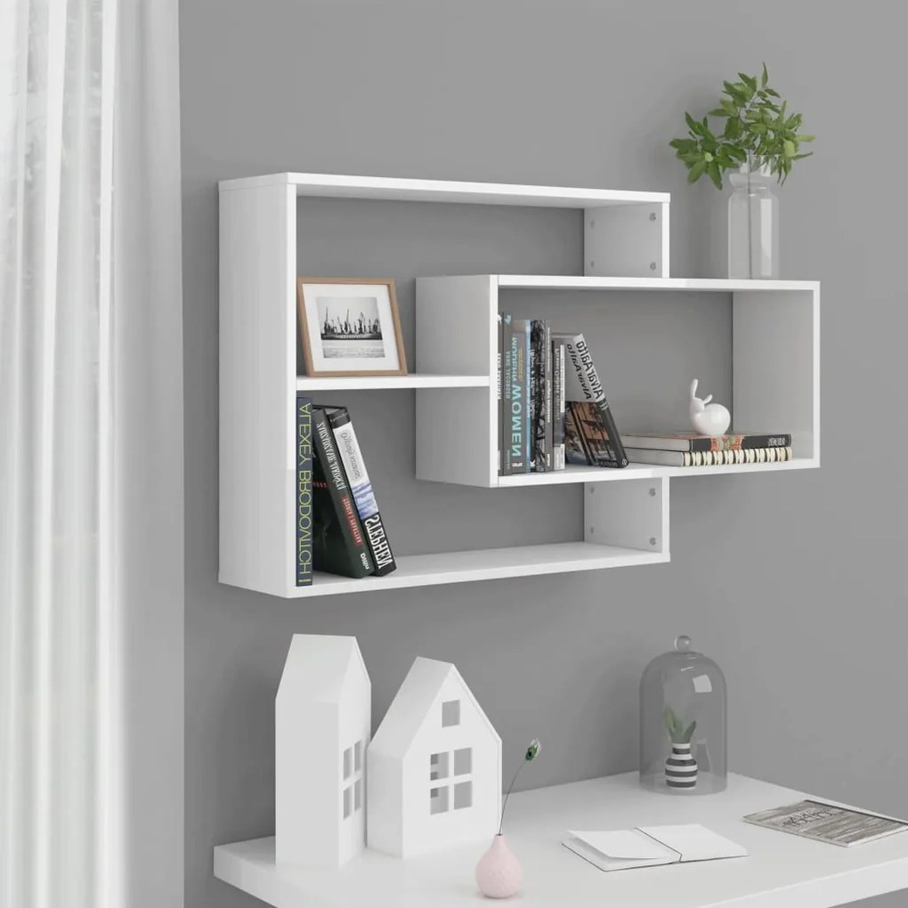 800330 vidaXL Prateleiras parede 104x20x58,5cm contraplacado branco brilhante