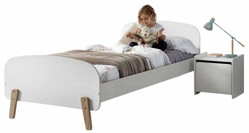 Conjunto cama infantil KIDDY (90x200) + Estrado + mesa de cabeceira Branca