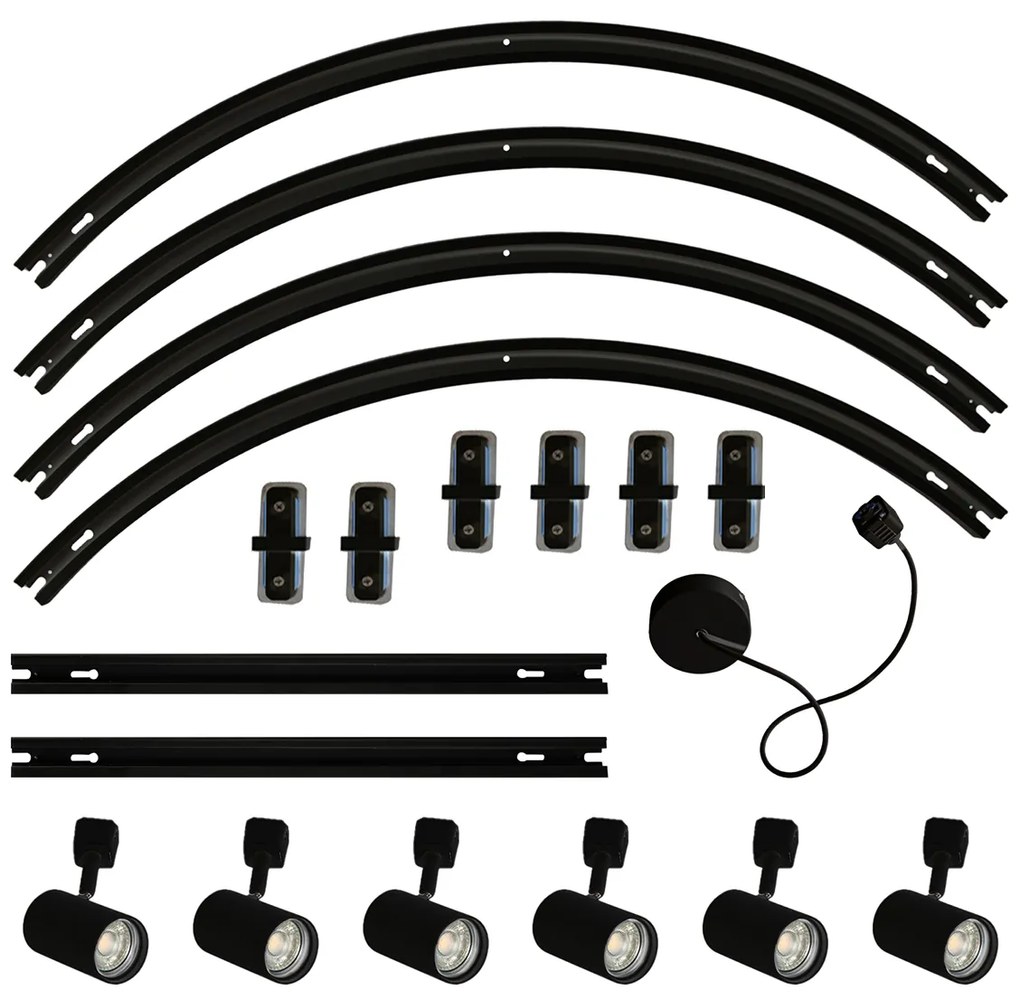 Sistema de iluminação de trilho moderno com 6 focos pretos, monofásico, oval 100cm - Iconic Jeana