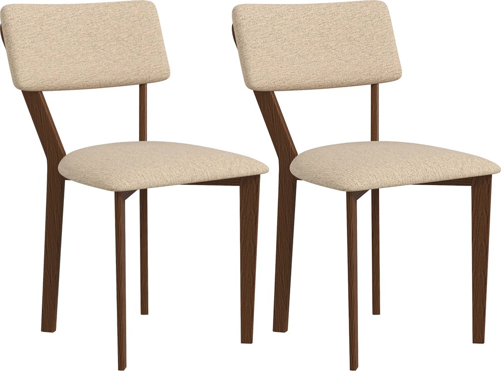 HOMCOM Conjunto de 2 cadeiras de jantar cadeiras de cozinha com encosto pés em madeira tecido com aspeto de linho 49 x 56 x 85 cm bege | Aosom Portugal
