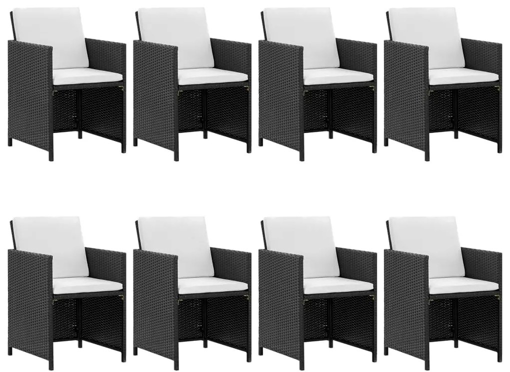 9 pcs conjunto jantar exterior com almofadões vime PE preto
