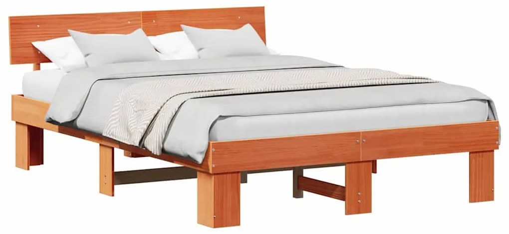 Estrutura da Cama com cabeceira Castanho-mel 140 x 200 cm