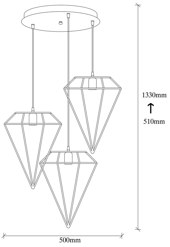 Candeeiro Suspenso Elmas – Preto – Diâmetro 50 cm, Altura 133 cm