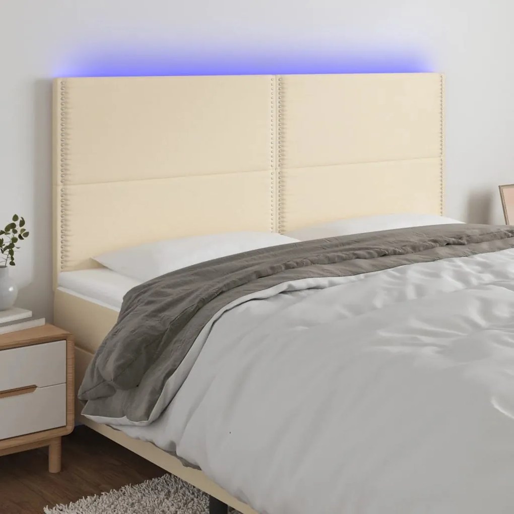 Cabeceira cama c/ LED tecido 180x5x118/128 cm crème