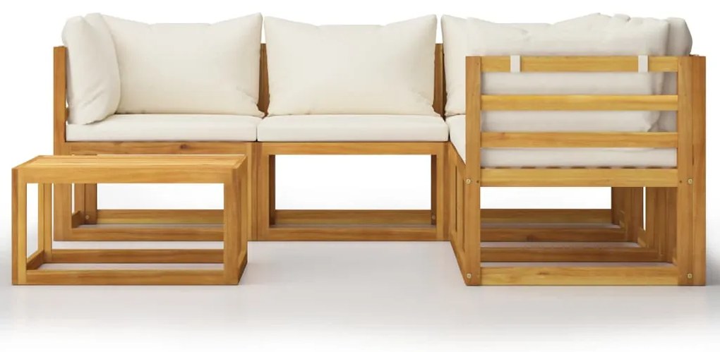 6 pcs conjunto lounge jardim c/ almofadões acácia maciça creme