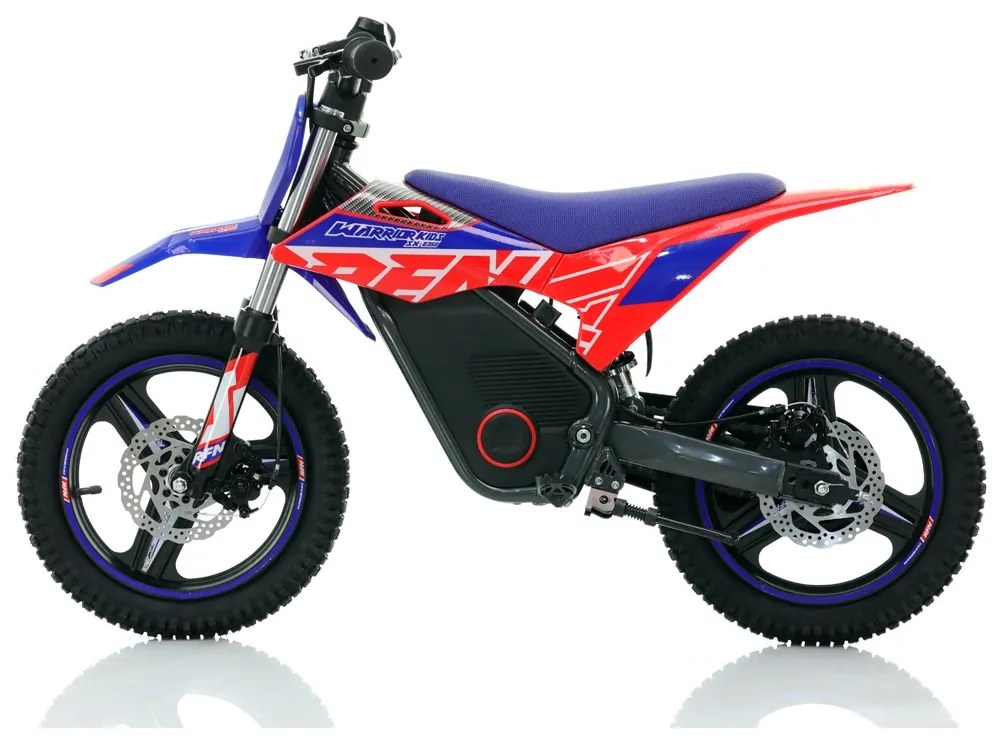 Mini moto elétrica para crianças velocidade até 30Km/h C/Limitador RFN Warrior SX-E350 14/14” 350W Vermelho e Azul Celeste