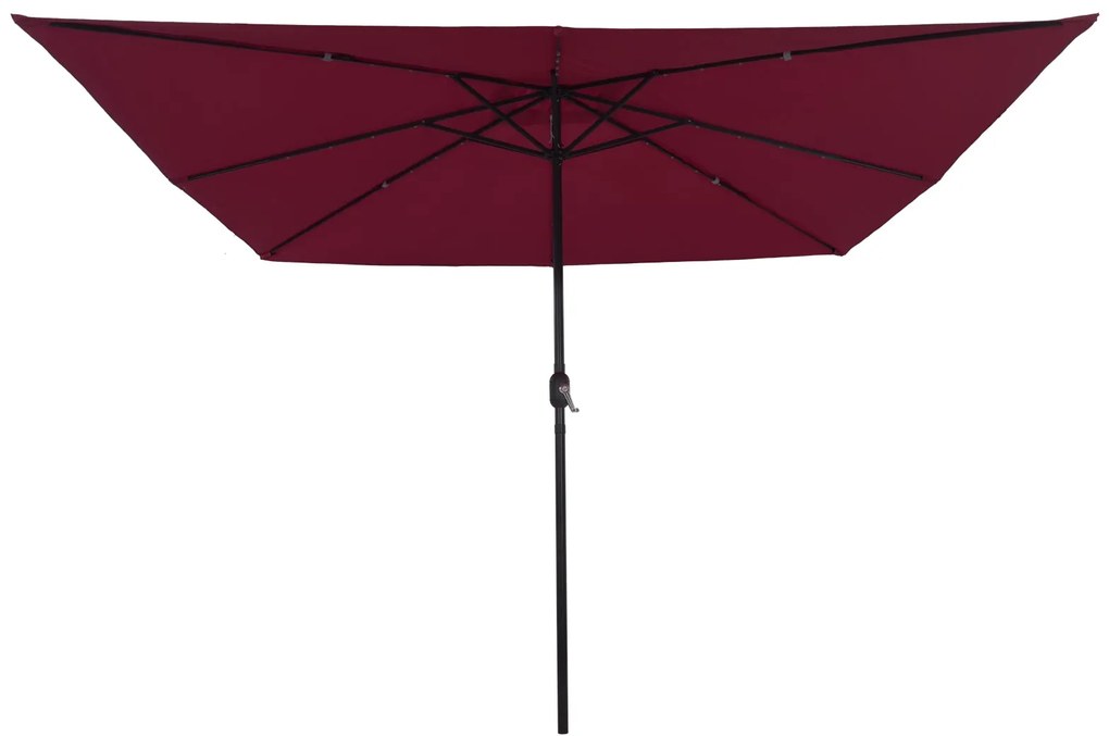 Parasol de Jardim Quadrado vidaXL com Luzes LED 295x245 cm Bordô
