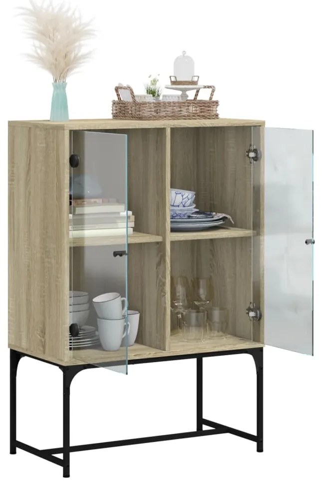 Armário de apoio c/ portas vidro 69x37x100 cm carvalho sonoma