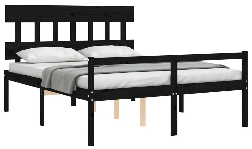 Estrutura de cama King Size com cabeceira madeira maciça preto