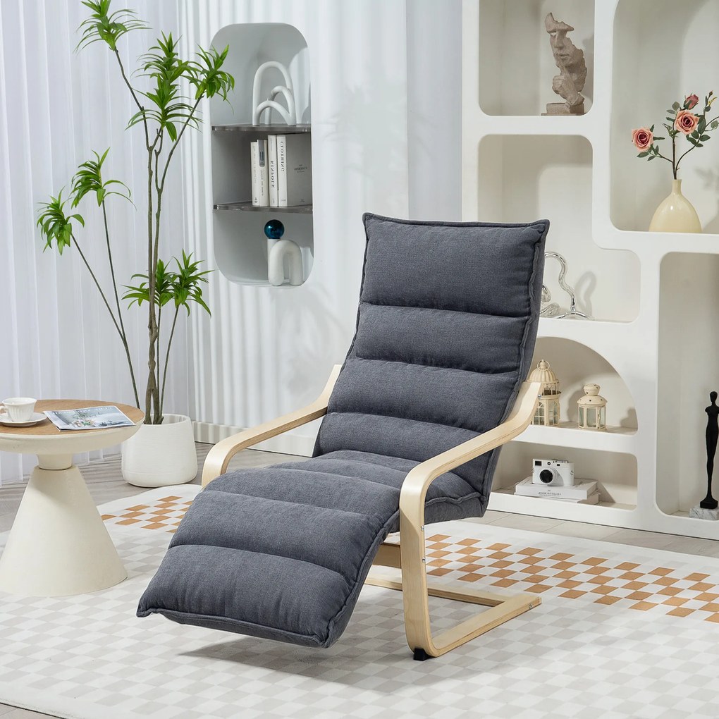 Poltrona de Salão com Apoio para os Pés Ajustável Estofada em Veludo com Estrutura de Madeira 67x93x105 cm Cinzento Escuro