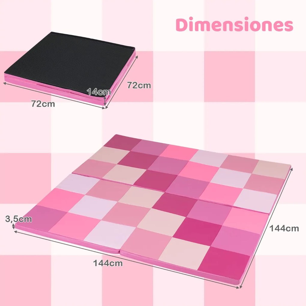 Tapete de atividades 144 x 144 x 3,5 cm infantil dobrável impermeável com espuma macia para gatinhar rosa