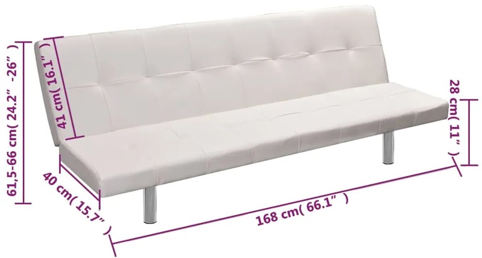 Sofá-cama ajustável c/ 2 almofadas couro artificial branco nata
