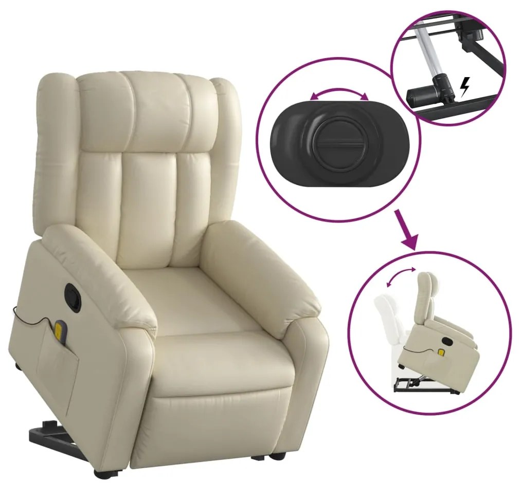 Poltrona reclinável de massagens couro artificial cor creme