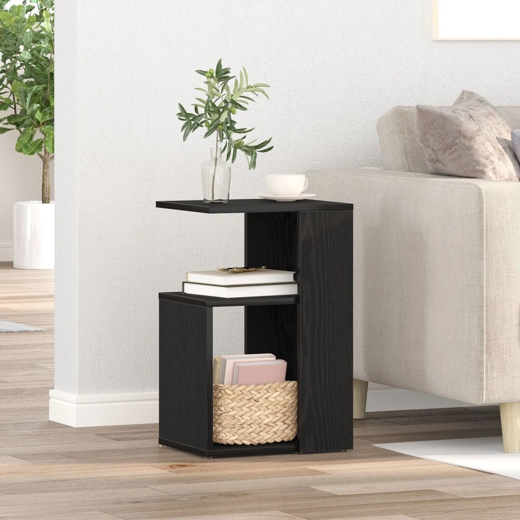Mesa de Apoio vidaXL Preta de Carvalho 36x30x56 cm em Madeira Revestid