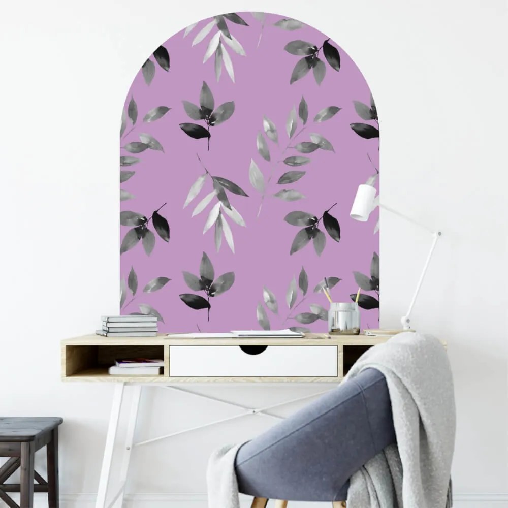 Autocolante de parede por cima da mesa de café - Arco com flores pretas e brancas