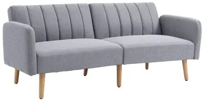 HOMCOM Sofá Cama de 2 Lugares com Encosto Ajustável em 3 Posições Apoio para os Braços Desmontável e Pés de Madeira 173x75x73cm Cinza | Aosom Portugal