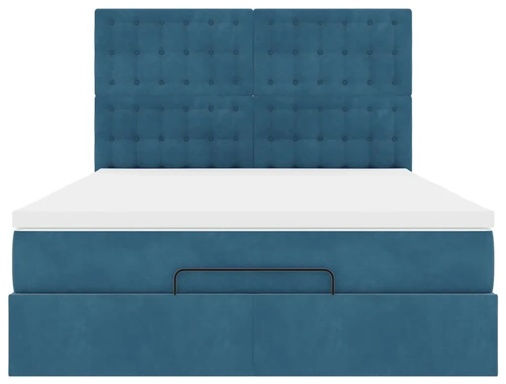 Estrutura cama otomana colchões 140x190 cm veludo azul escuro