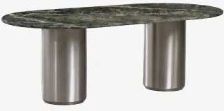 Mesa De Jantar Oval 220 X 110 Cm Luceida Mármore Verde Udaipur & Aço Inoxidável Escovado - Sklum